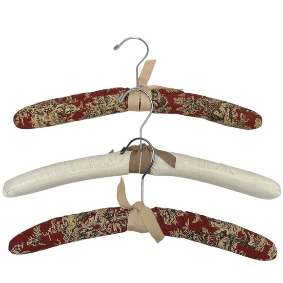 French Country Padded Hangers Set of 3 Red Toile Fabric - Picture 1 of 6